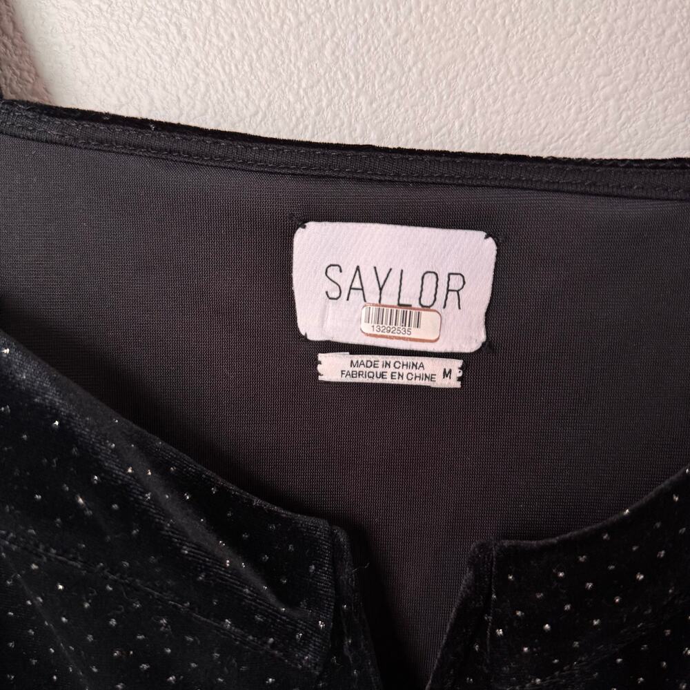 Saylor Elsa Black Velvet Metallic Peplum Top Long Sleeve Party Blouse Sz M - Picture 5 of 11